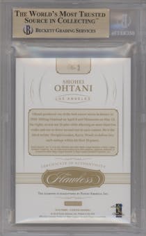 Shohei Ohtani from the 2018 Panini Flawless set graded by Beckett and given an overall grade of 9.5.