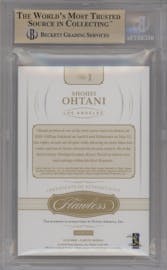 Shohei Ohtani from the 2018 Panini Flawless set graded by Beckett and given an overall grade of 9.5.