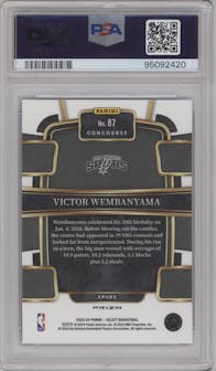 Victor Wembanyama from the 2023-24 Panini Select  set featuring a Blue Cracked Ice parallel graded by PSA and given an overall grade of 10.