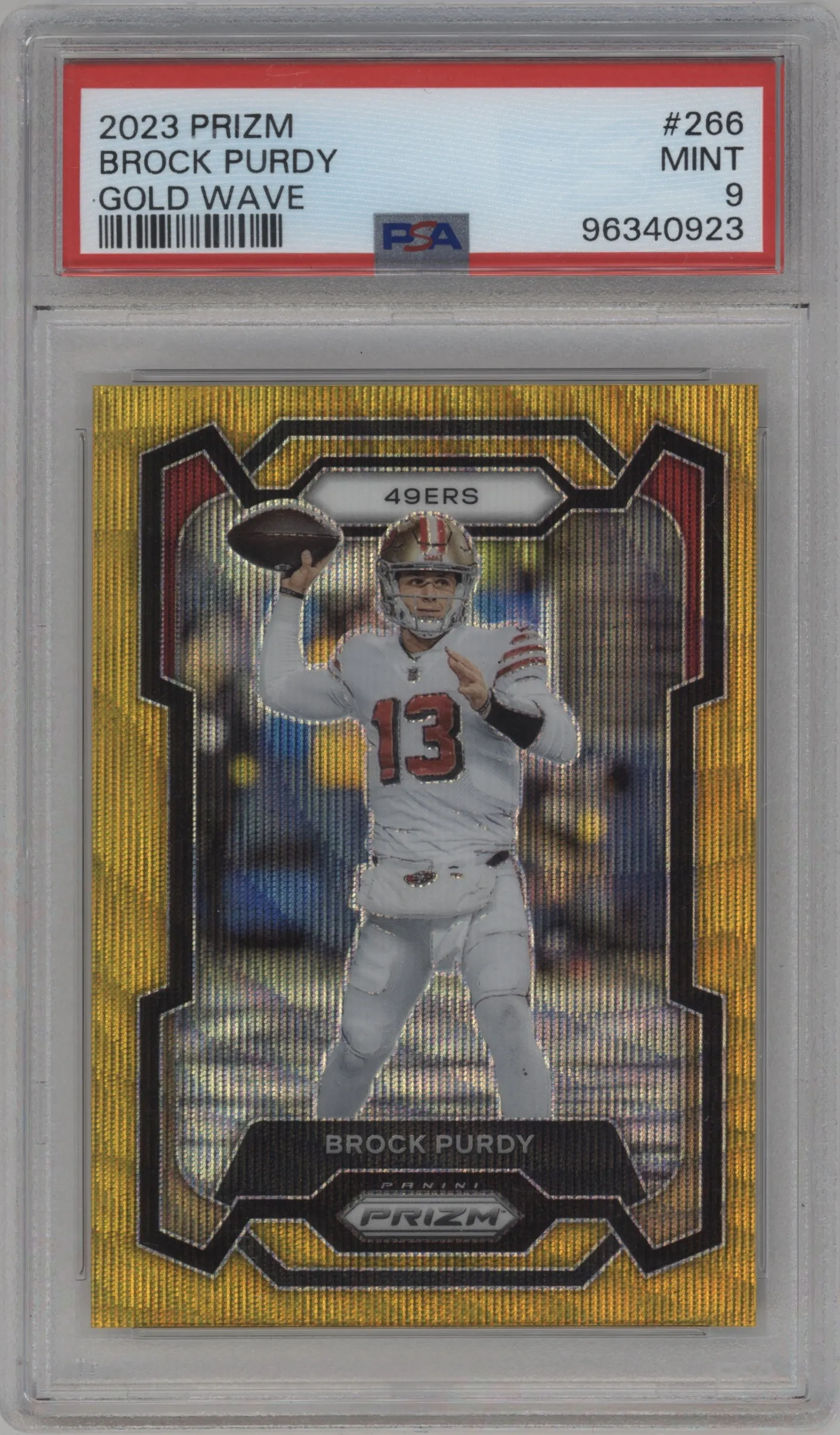 2023 Panini Prizm Brock Purdy Gold Wave #266 PSA 9