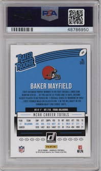Baker Mayfield from the 2018 Panini Donruss set graded by PSA and given an overall grade of 9.