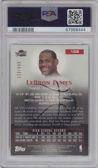 LeBron James from the 2003-04 Topps Pristine  set graded by PSA and given an overall grade of 9.