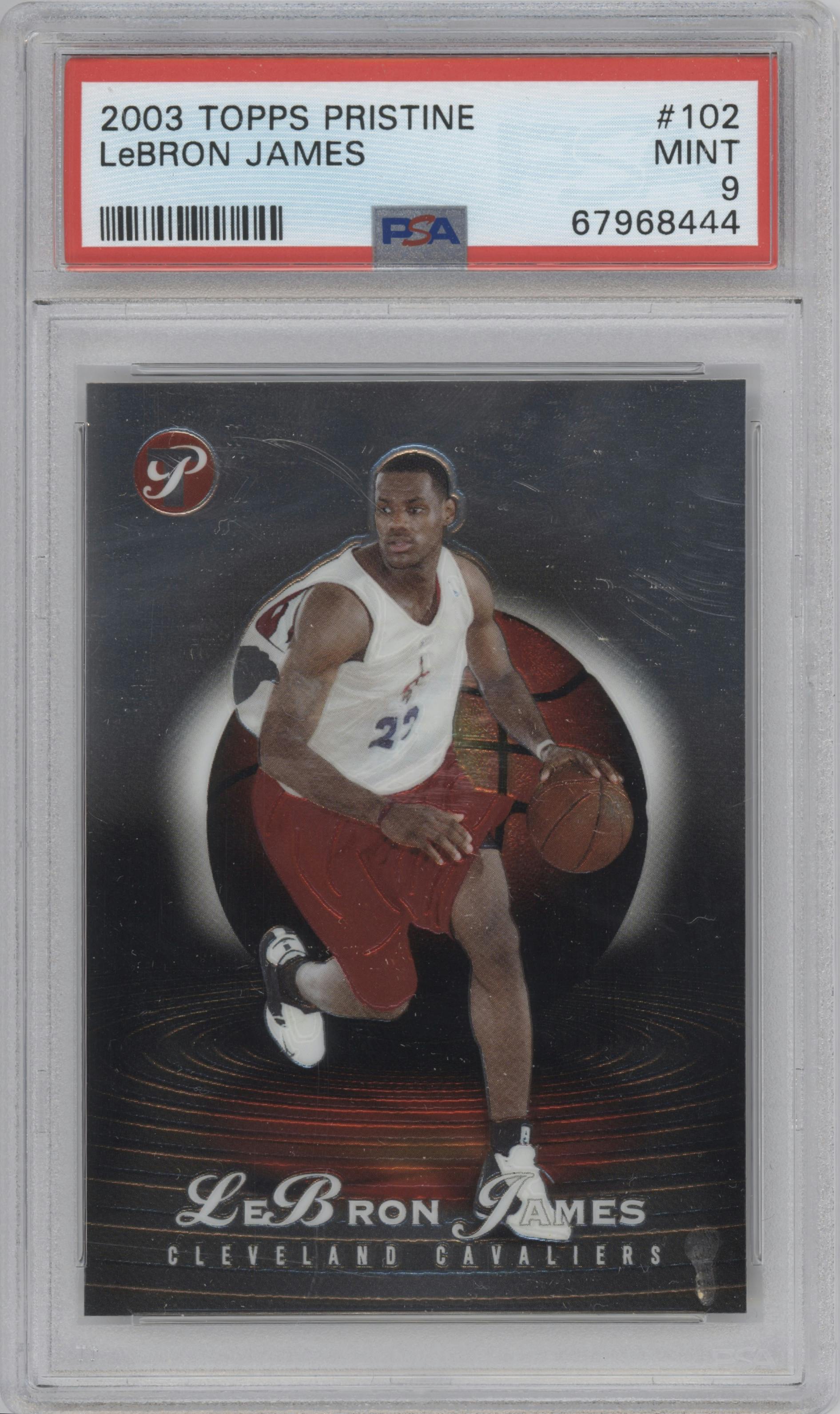 LeBron James from the 2003-04 Topps Pristine  set graded by PSA and given an overall grade of 9.
