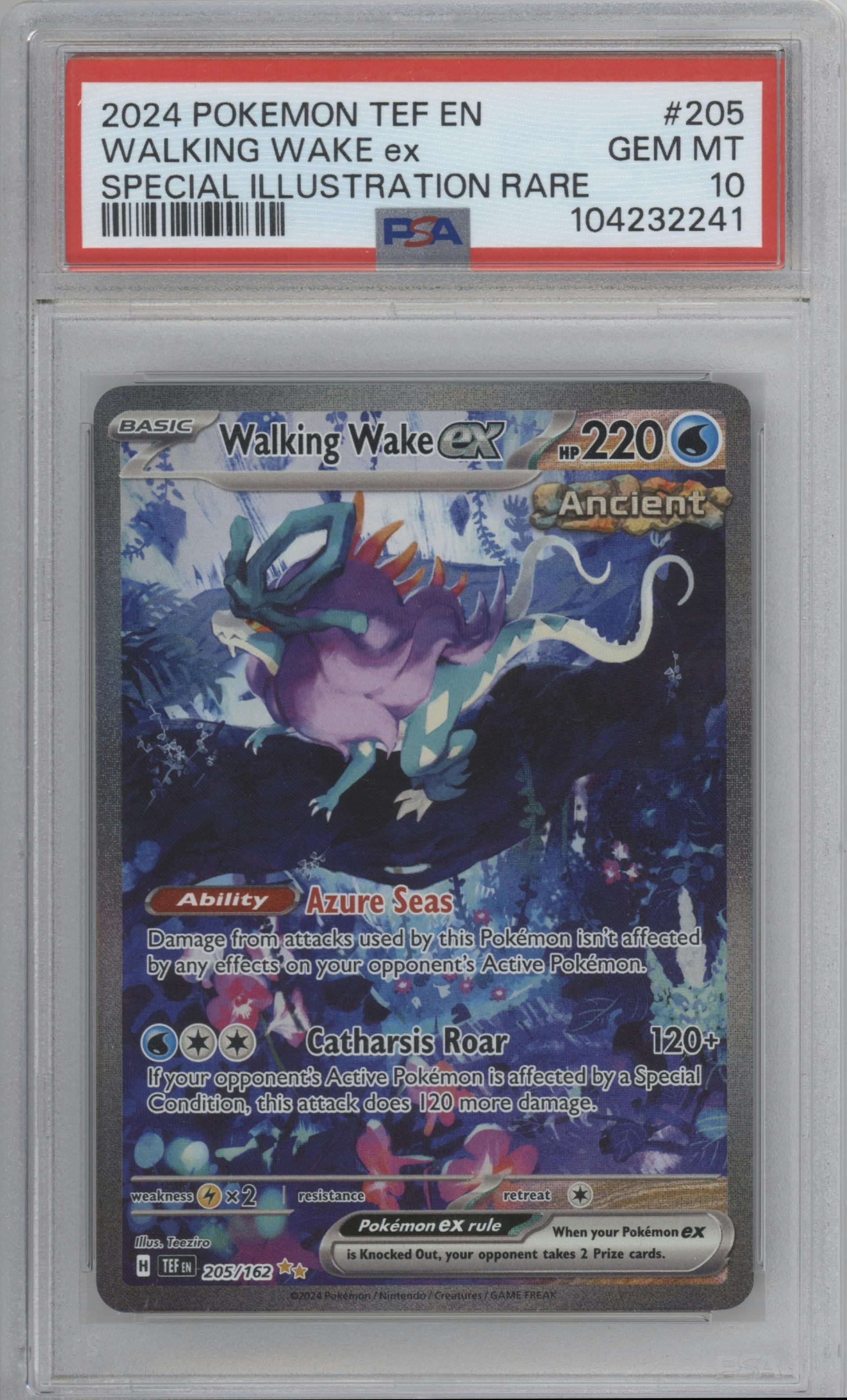 Walking Wake ex from the 2024 Pokemon SV set graded by PSA and given an overall grade of 10.