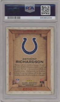 Anthony Richardson from the 2023 Panini Origins set graded by PSA and given an overall grade of 10.