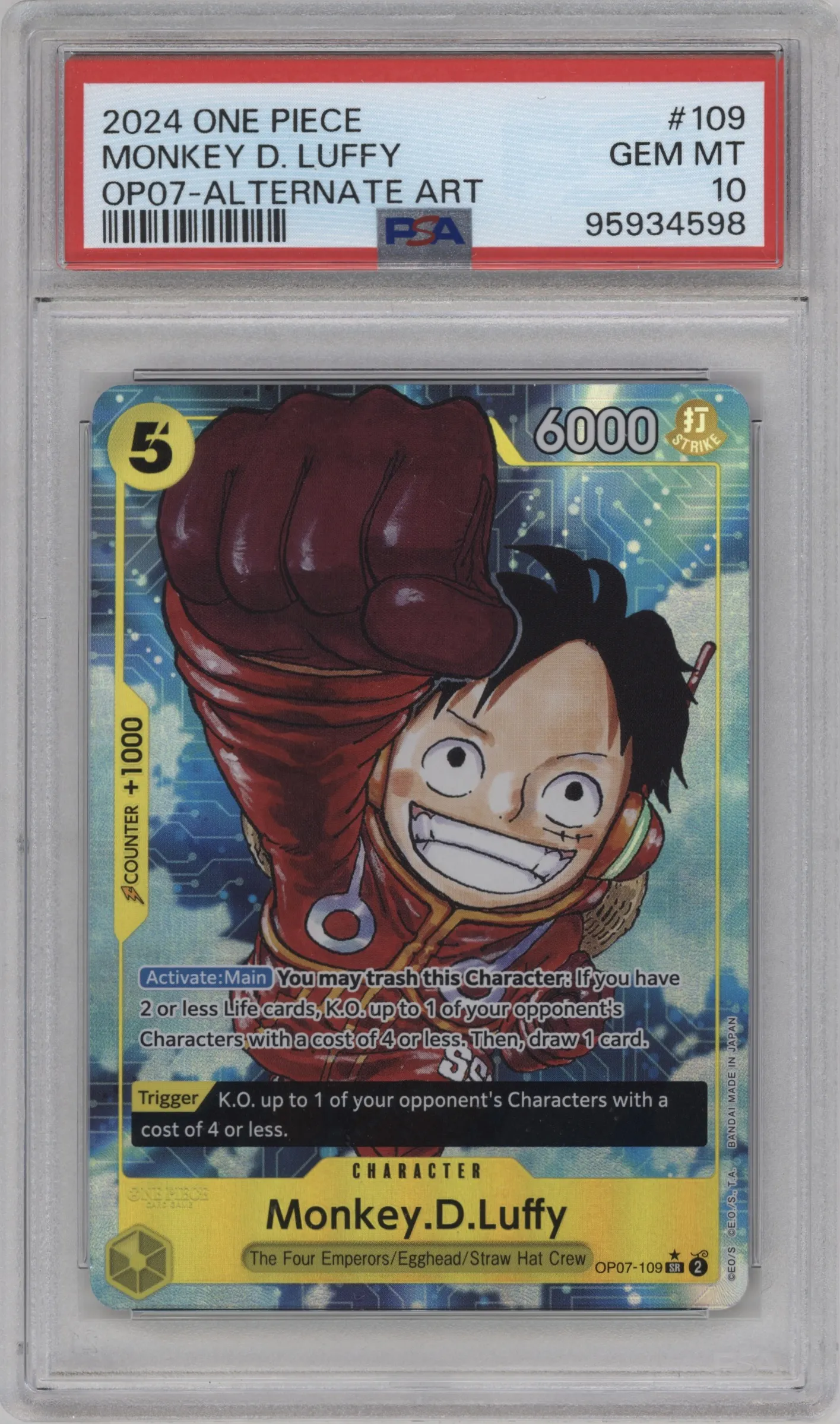 2024 One Piece 500 Years in the Future Monkey.D.Luffy Alternate Art SR #OP07-109 SR PSA 10