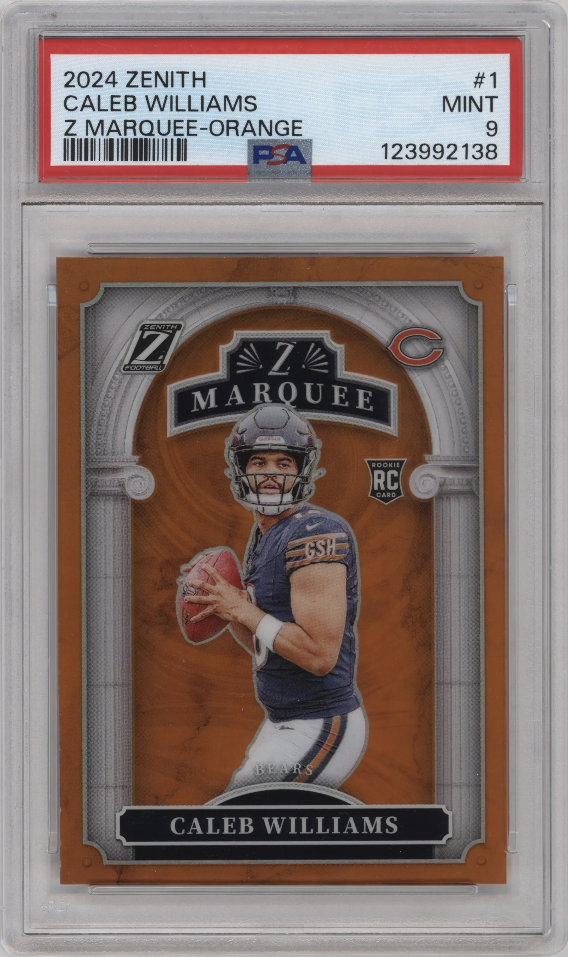 2024 Panini Zenith Z Marquee Caleb Williams Orange #1 PSA 9