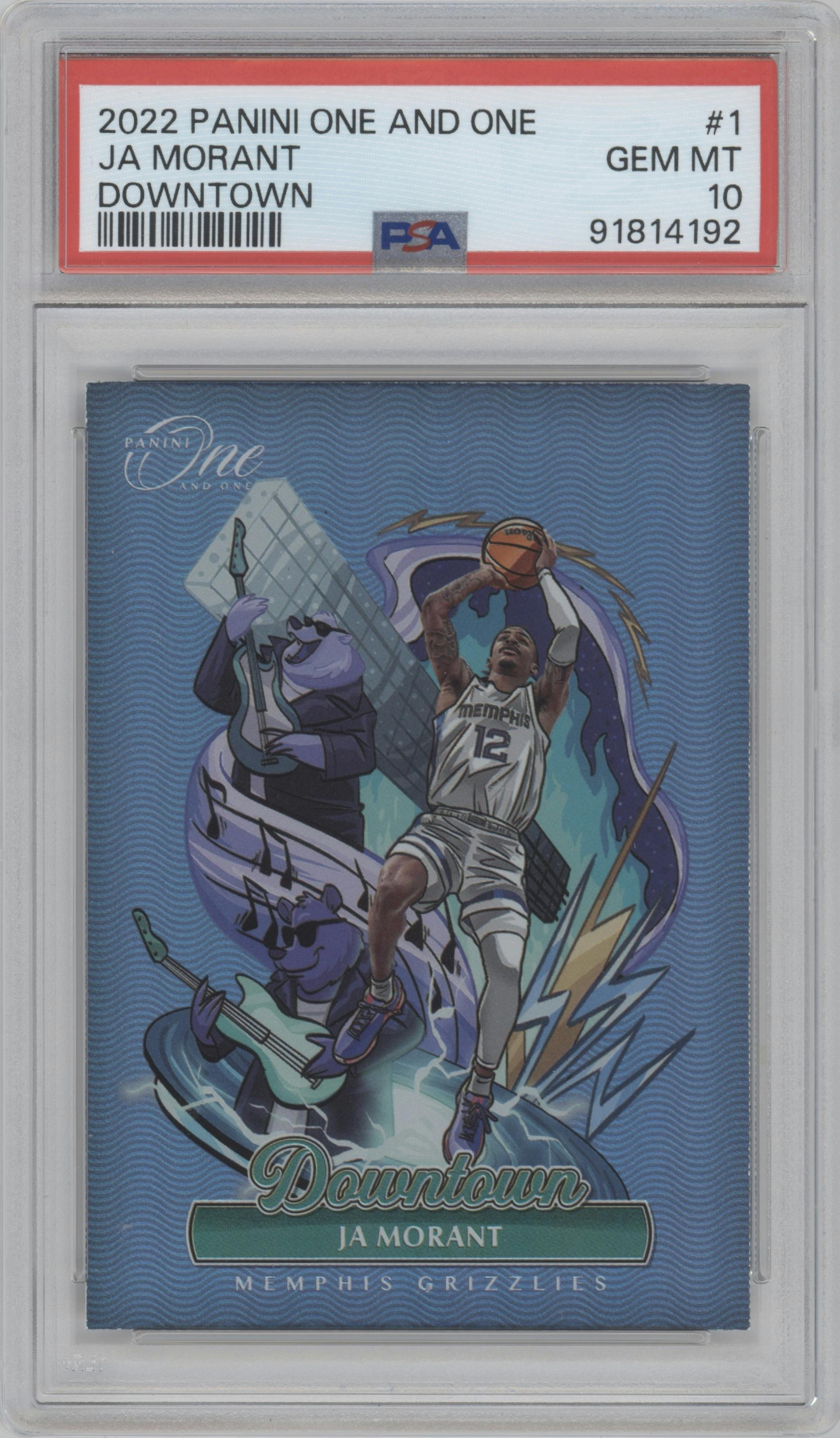 Ja Morant from the 2022-23 Panini One and One set graded by PSA and given an overall grade of 10.