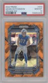 Aidan Hutchinson from the 2022 Panini Prizm set featuring a Orange Ice parallel graded by PSA and given an overall grade of 10.