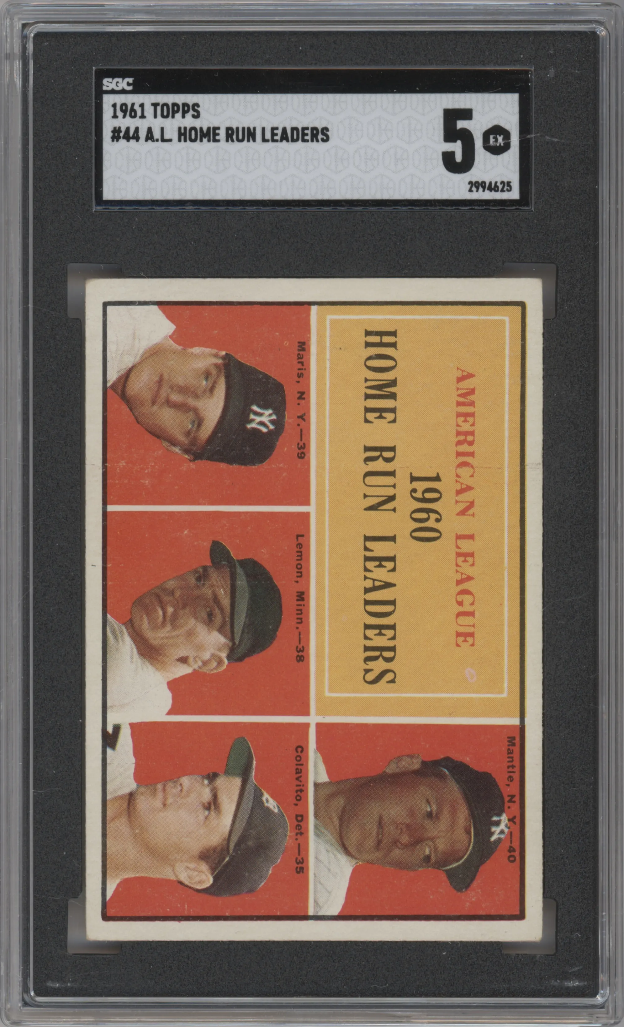 AL 1960 Home Run Leaders from the 1961 Topps set graded by SGC and given an overall grade of 5.