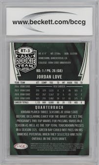 Jordan Love from the 2020 SAGE All Rookie Team set graded by Beckett and given an overall grade of 10.