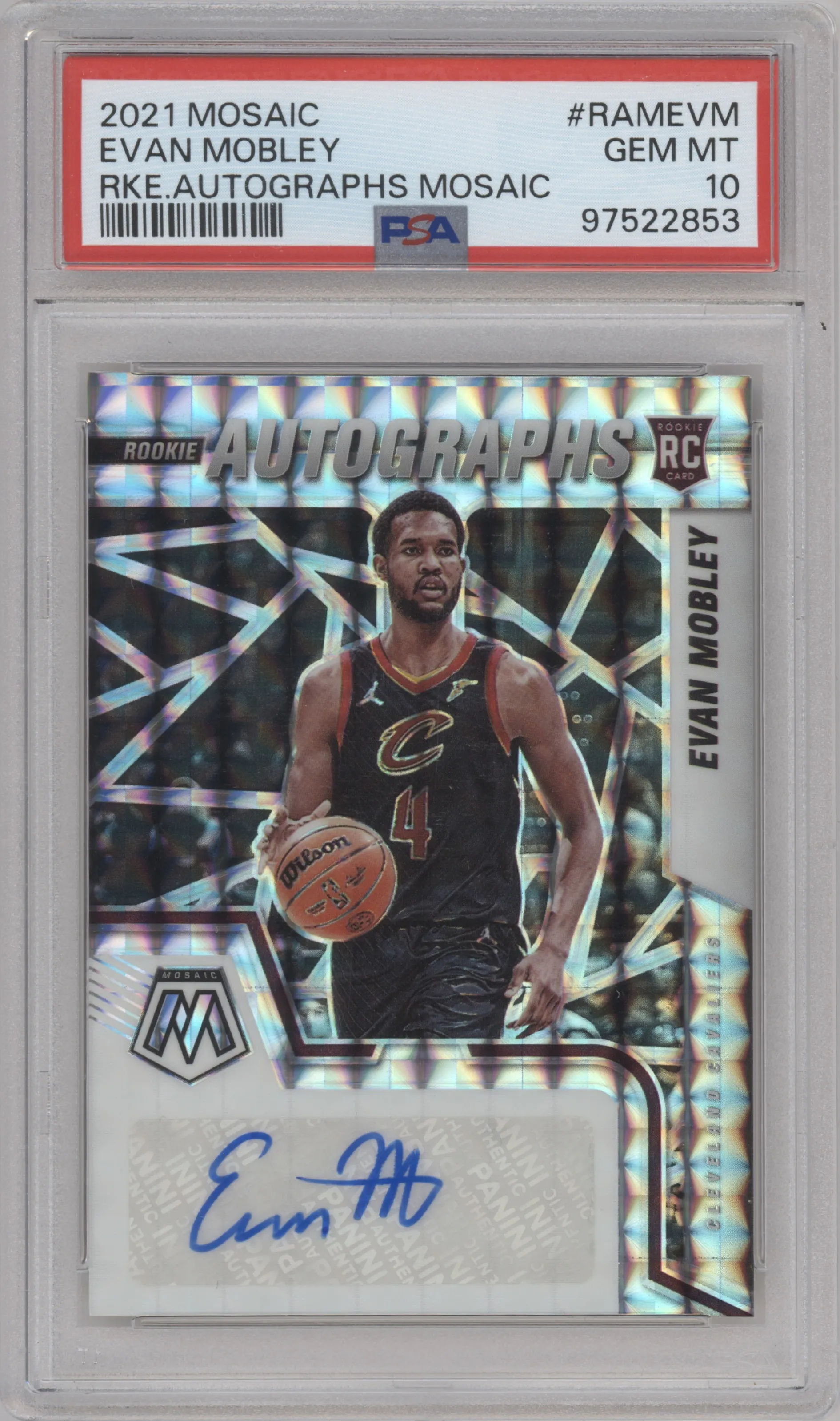 2021 Panini Mosaic Rke.Auto Evan Mobley PSA 10