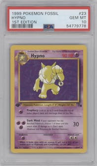 Hypno from the 1999 Pokemon set graded by PSA and given an overall grade of 10.