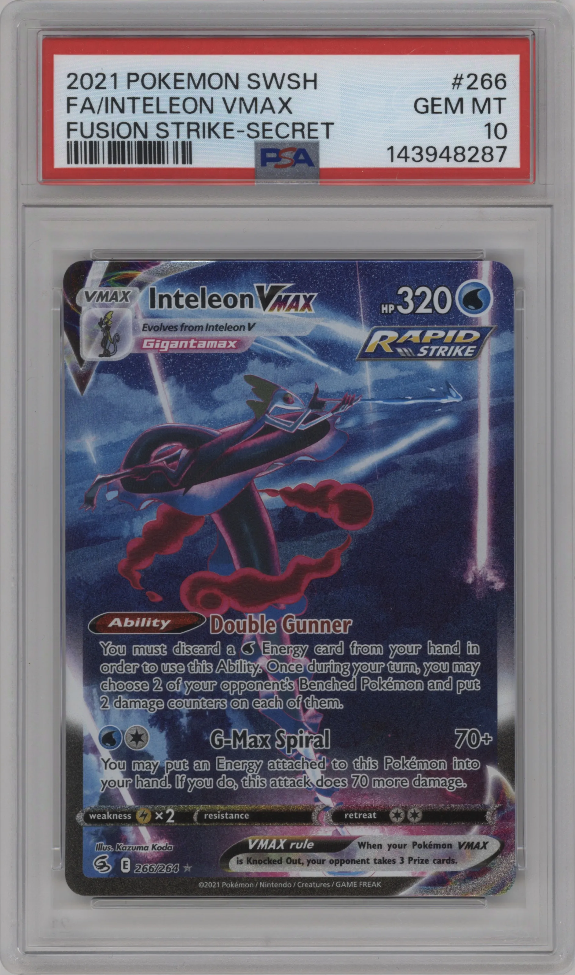 2021 Pokemon SWSH Fusion Strike Inteleon VMAX #266 PSA 10