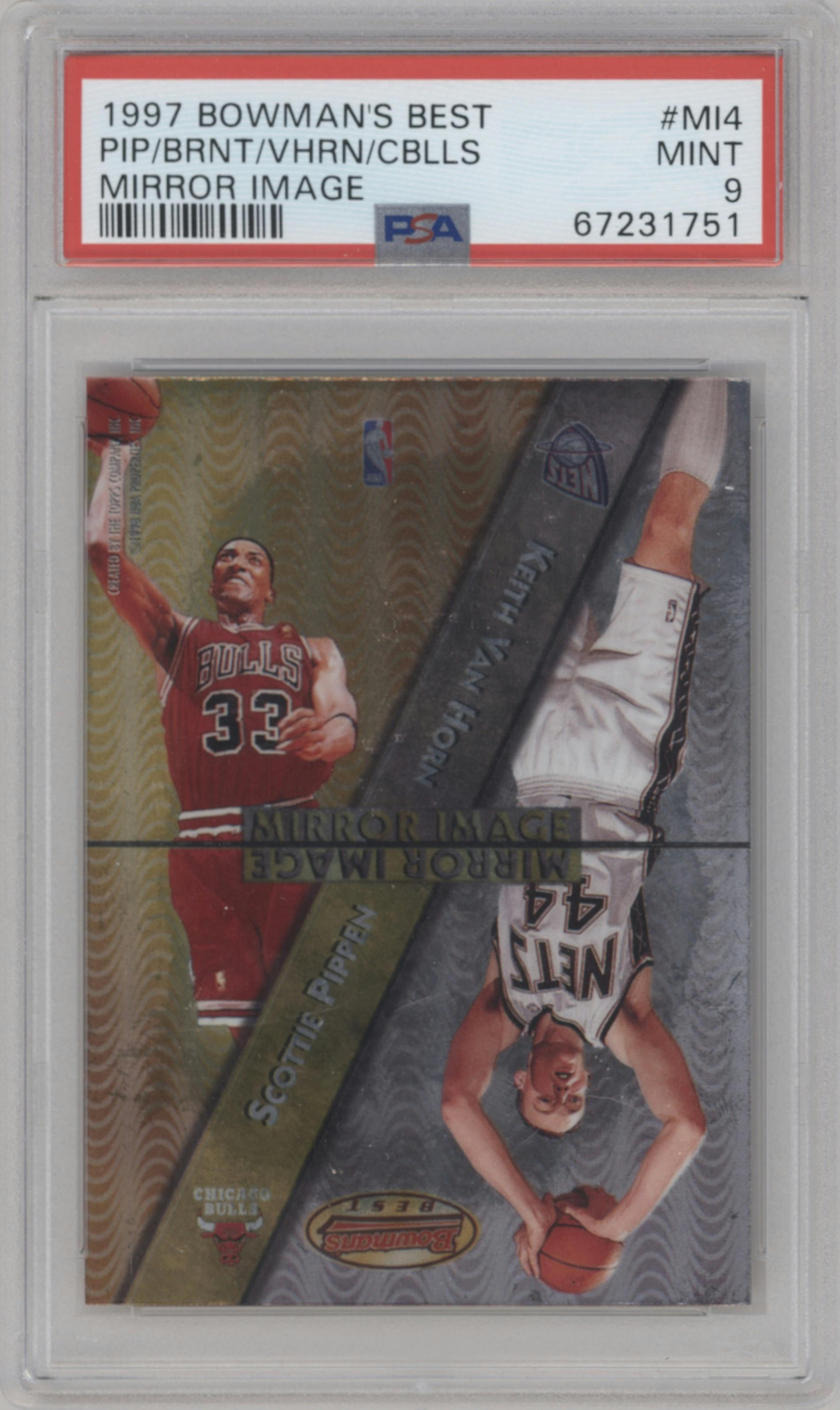 Scottie Pippen/Keith Van Horn/Kobe Bryant/Cedric Ceballos  from the 1997-98 Bowman's Best set graded by PSA and given an overall grade of 9.