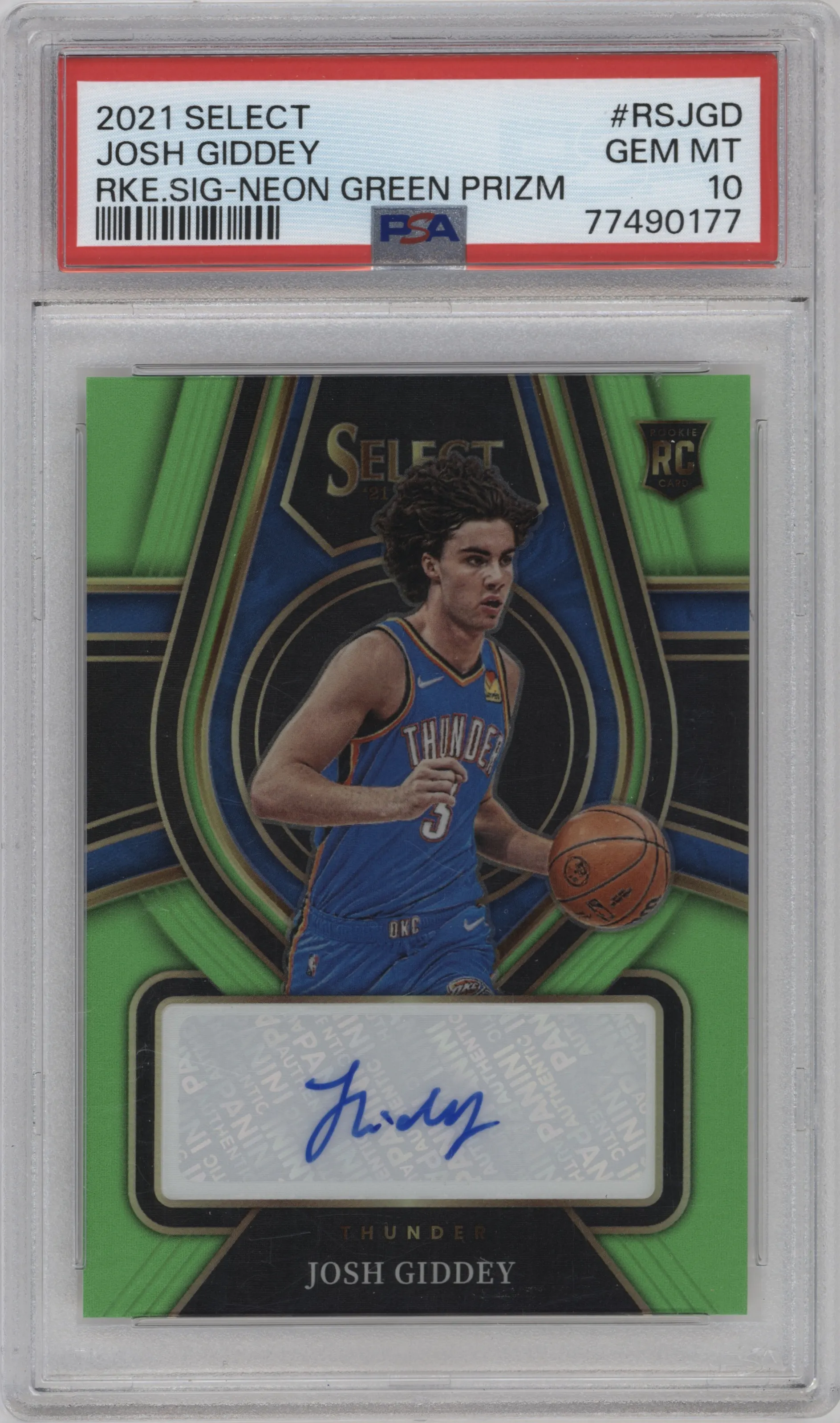 2021 Panini Select Rke.Sig. Josh Giddey Neon Green PSA 10