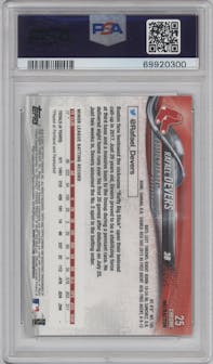 Rafael Devers from the 2018 Topps Chrome set featuring a Sepia Refractor parallel graded by PSA and given an overall grade of 10.