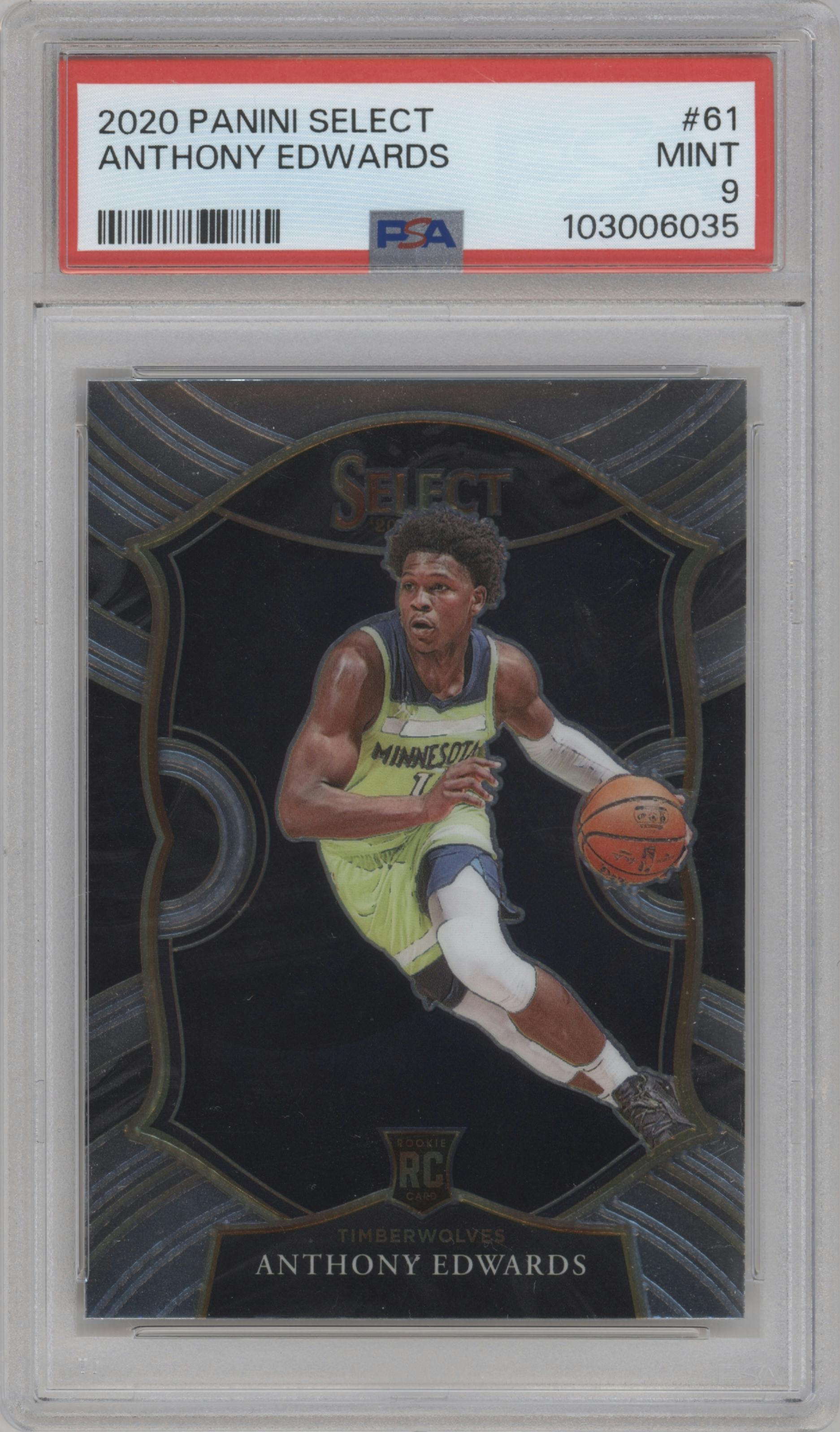 Anthony Edwards from the 2020-21 Panini Select  set graded by PSA and given an overall grade of 9.
