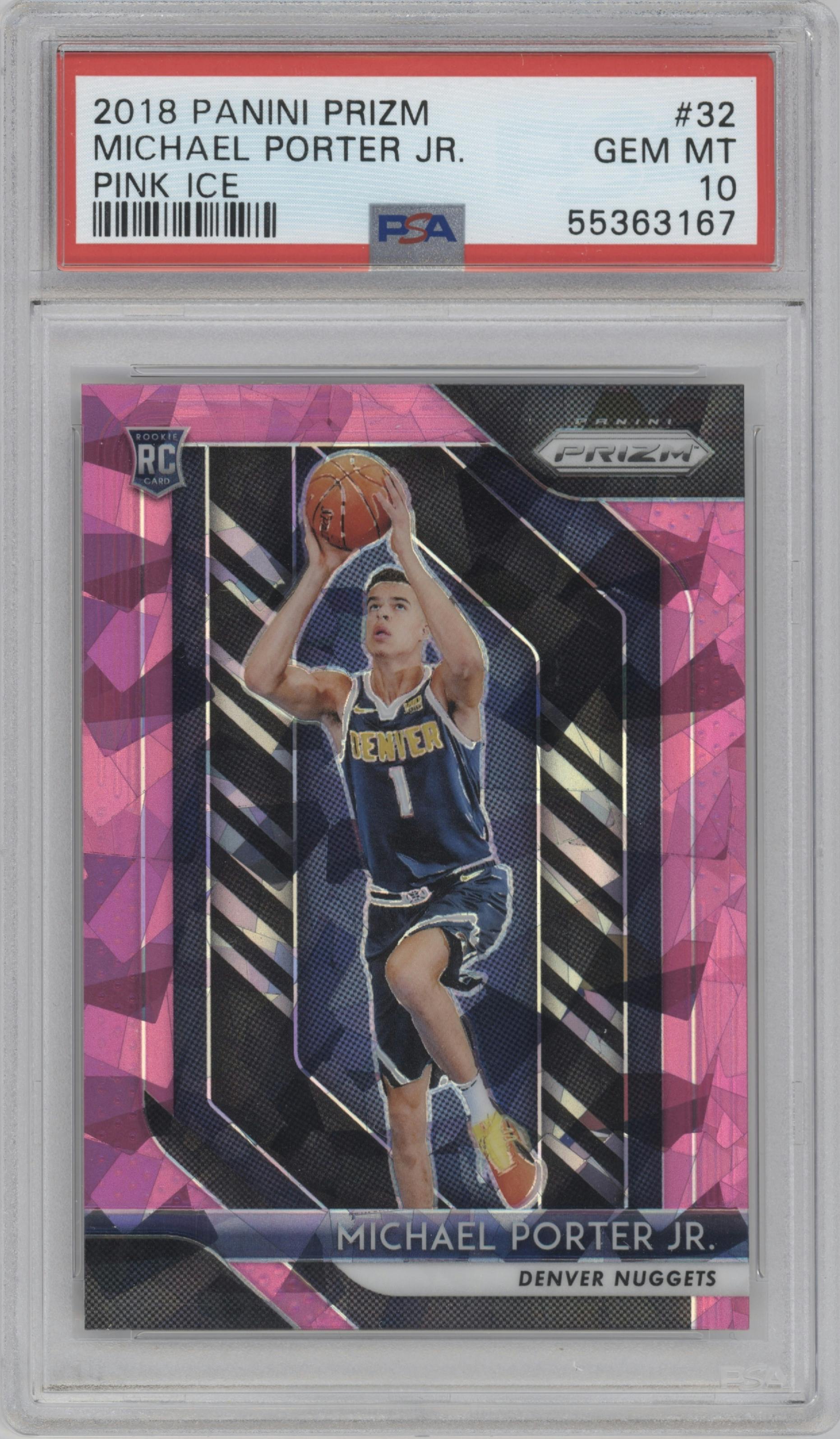 Michael Porter Jr. from the 2018-19 Panini Prizm set featuring a Pink Ice parallel graded by PSA and given an overall grade of 10.