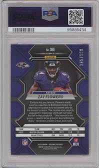 Zay Flowers  from the 2023 Panini Mosaic set featuring a Orange Mosaic parallel graded by PSA and given an overall grade of 10.