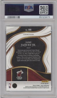 Jaime Jaquez Jr. from the 2023-24 Panini Select  set featuring a Cosmic parallel graded by PSA and given an overall grade of 10.