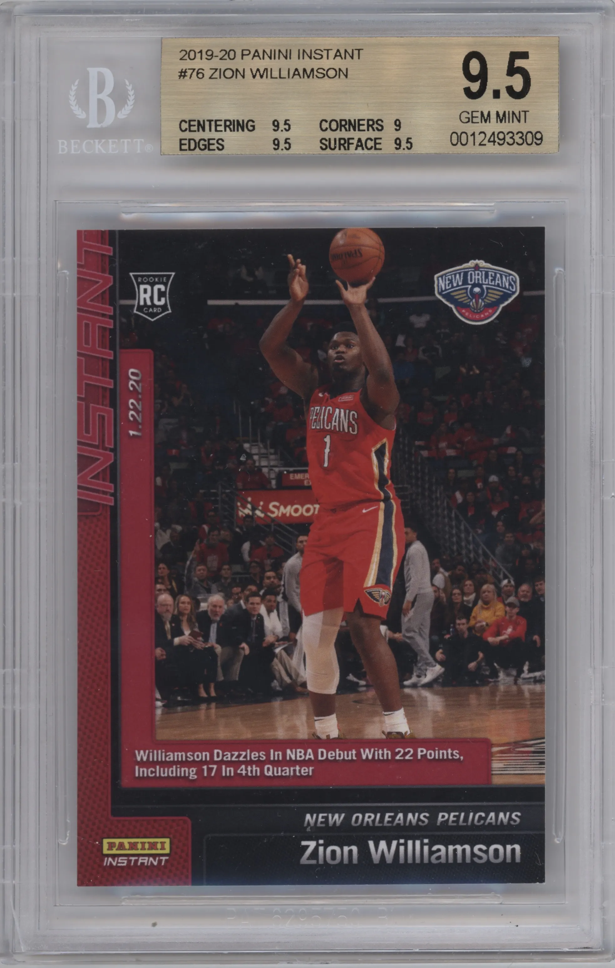2019 Panini Instant Zion Williamson BGS 9.5