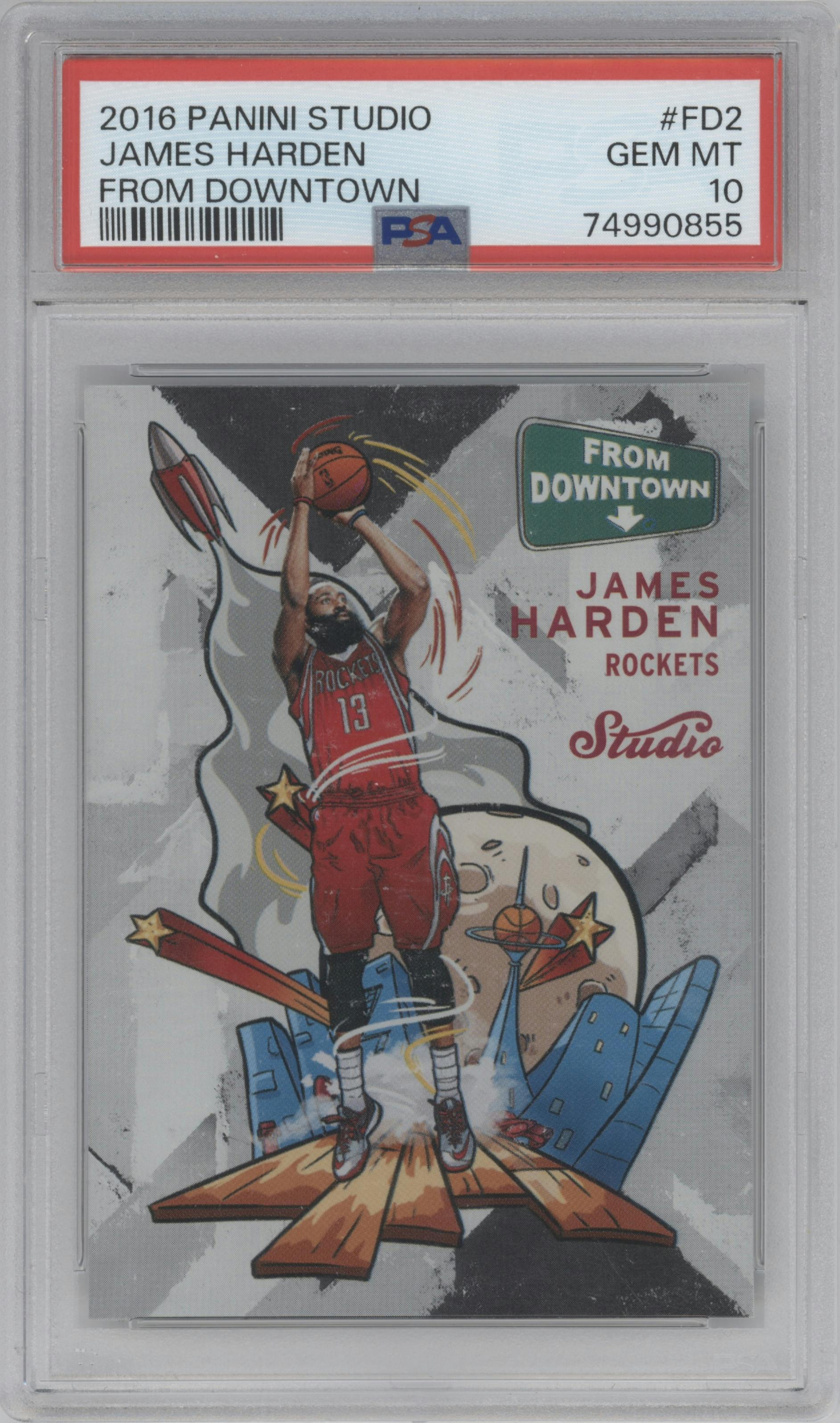 James Harden from the 2016-17 Panini Studio set graded by PSA and given an overall grade of 10.