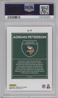 Adrian Peterson from the 2024 Donruss Optic set graded by PSA and given an overall grade of 9.