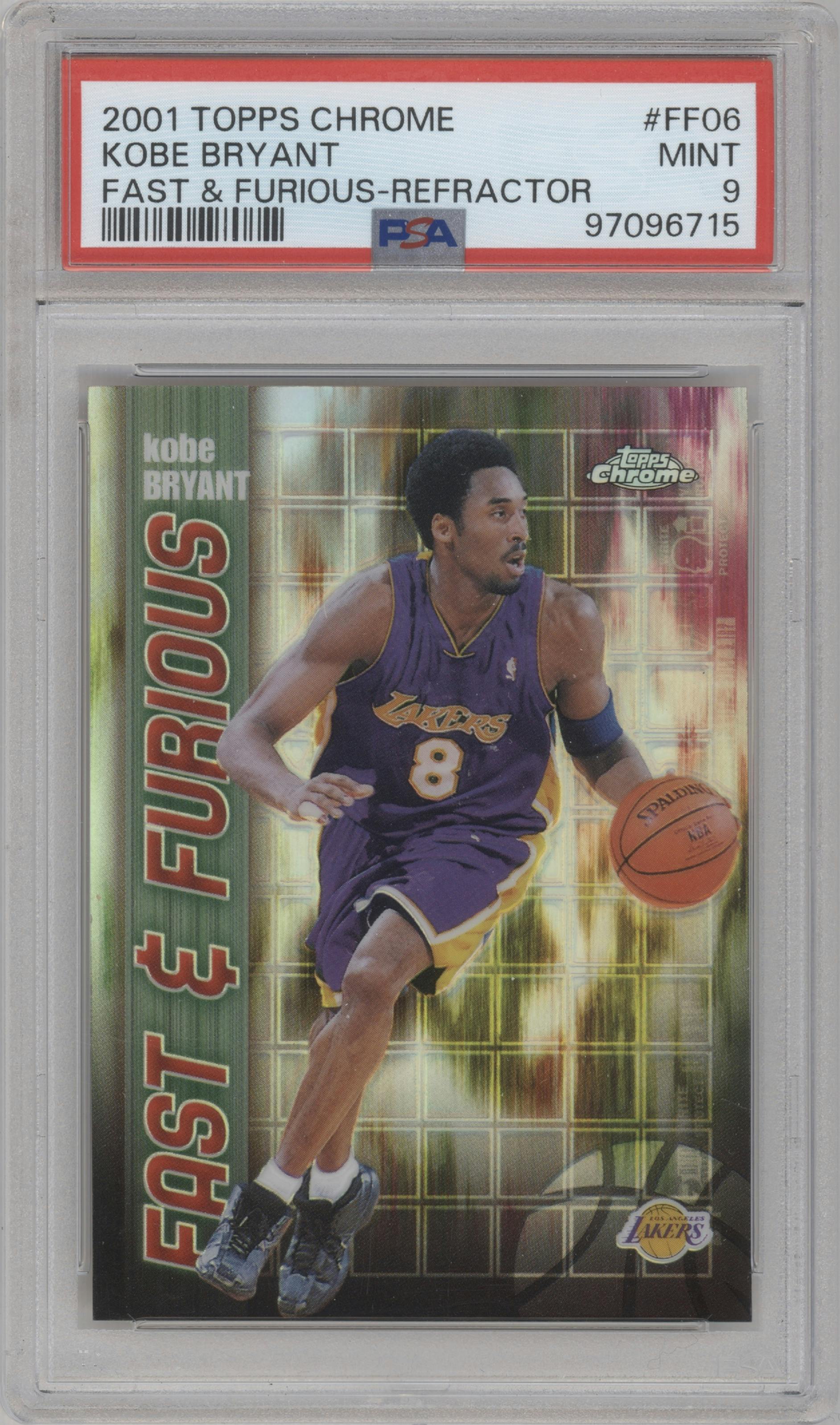 Kobe Bryant from the 2001-02 Topps Chrome set featuring a Refractor  parallel graded by PSA and given an overall grade of 9.