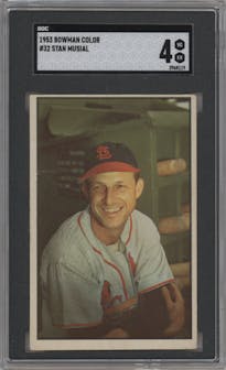 Stan Musial from the 1953 Bowman Color set graded by SGC and given an overall grade of 4.