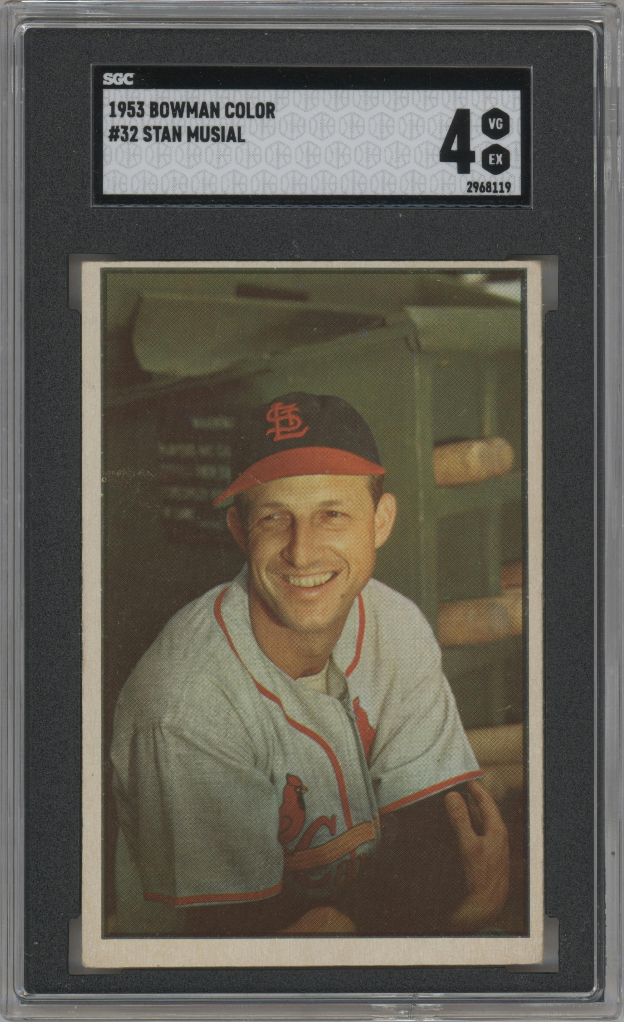 Stan Musial from the 1953 Bowman Color set graded by SGC and given an overall grade of 4.