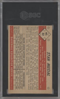 Stan Musial from the 1953 Bowman Color set graded by SGC and given an overall grade of 4.