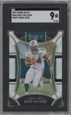 Ricky Williams from the 2023 Panini Select set featuring a White Prizm parallel graded by SGC and given an overall grade of 9.