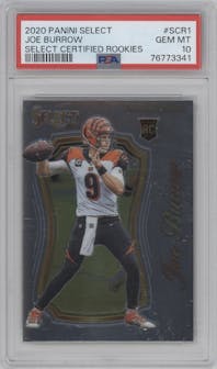 Joe Burrow from the 2020 Panini Select set graded by PSA and given an overall grade of 10.