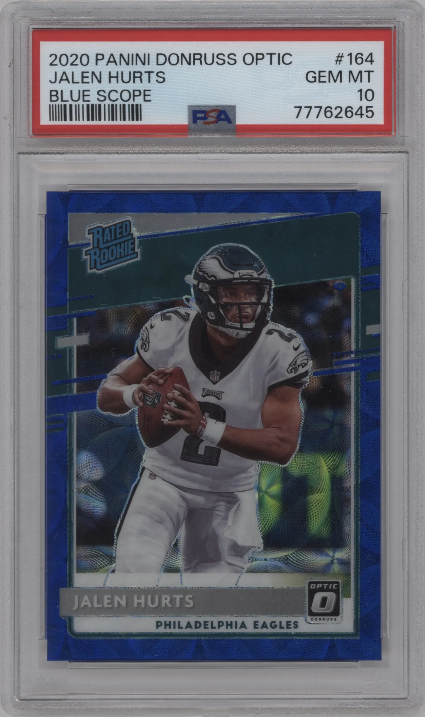 2020 Panini Donruss Optic Rated Rookie Jalen Hurts Blue Scope #164 PSA 10