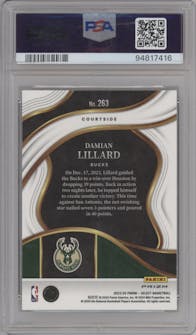 Damian Lillard from the 2023-24 Panini Select  set featuring a Tiger parallel graded by PSA and given an overall grade of 10.