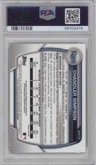 Chandler Simpson from the 2023 Bowman Mega Box set graded by PSA and given an overall grade of 10.