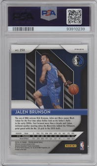 Jalen Brunson from the 2018-19 Panini Prizm set featuring a Silver Prizm parallel graded by PSA and given an overall grade of 9.