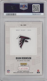 Bijan Robinson from the 2023 Panini Instant NFL Draft Night set graded by PSA and given an overall grade of 9.