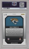 Brian Thomas Jr. from the 2024 Panini Prizm set featuring a Green Ice parallel graded by PSA and given an overall grade of 10.