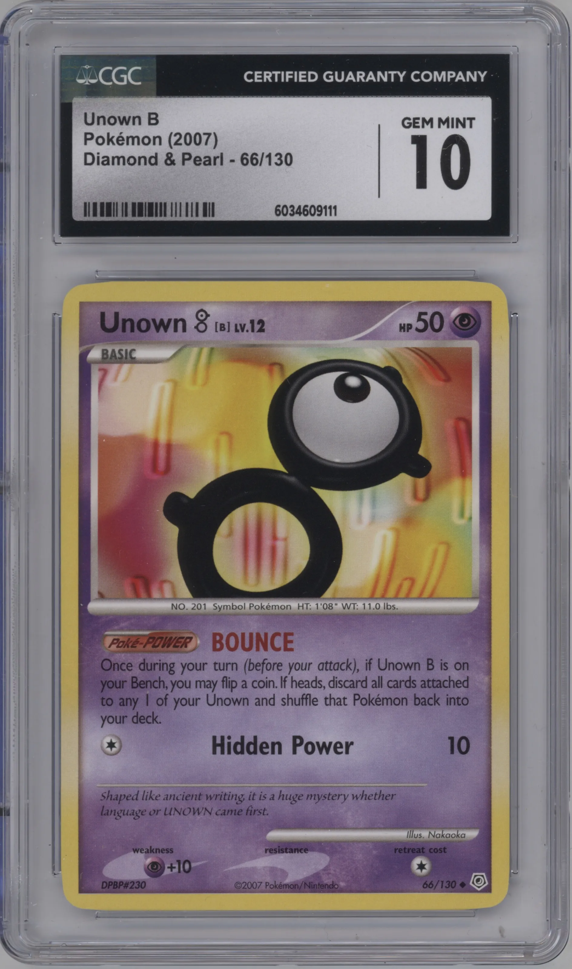 2007 Pokemon D&P Unown B #66 CGC 10