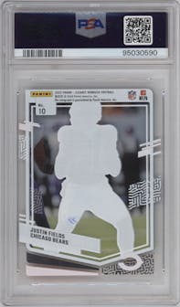 Justin Fields from the 2023 Clearly Donruss set graded by PSA and given an overall grade of 10.