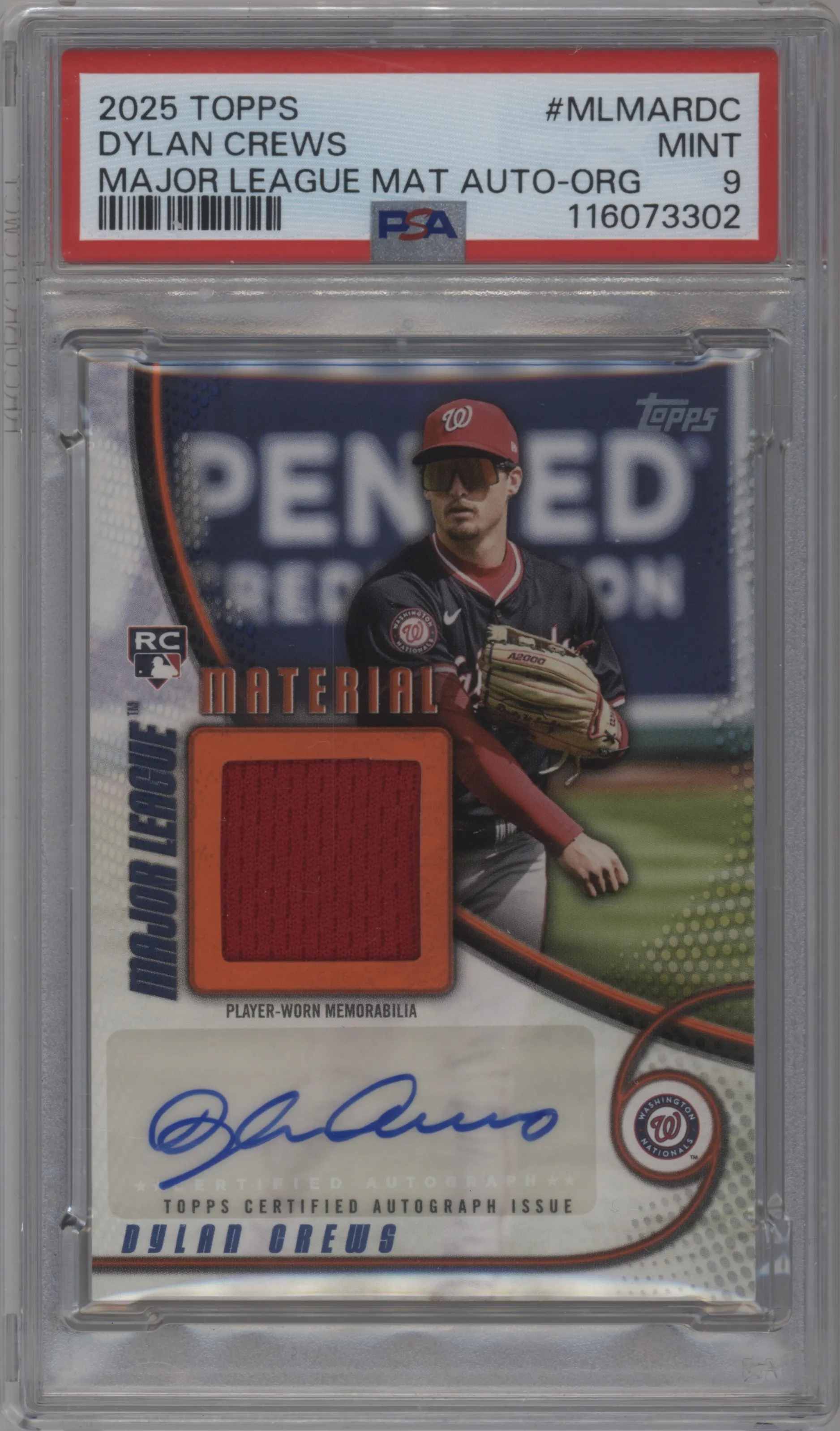 2025 Topps ML Mat.Auto Dylan Crews Orange #MLMAR-DC PSA 9
