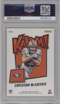 Christian McCaffrey from the 2023 Panini Absolute set graded by PSA and given an overall grade of 10.