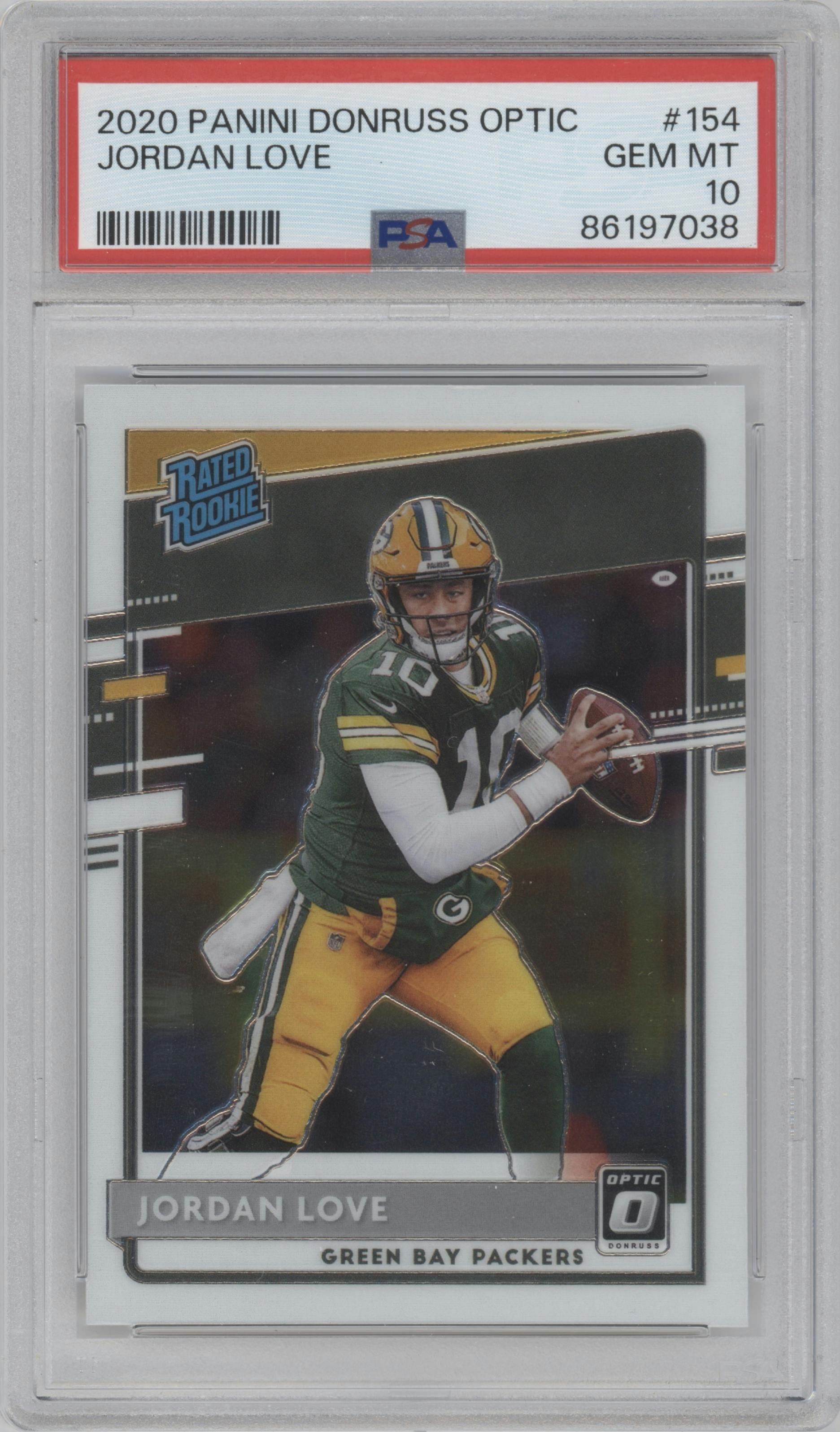 Jordan Love from the 2020 Panini Donruss Optic set graded by PSA and given an overall grade of 10.