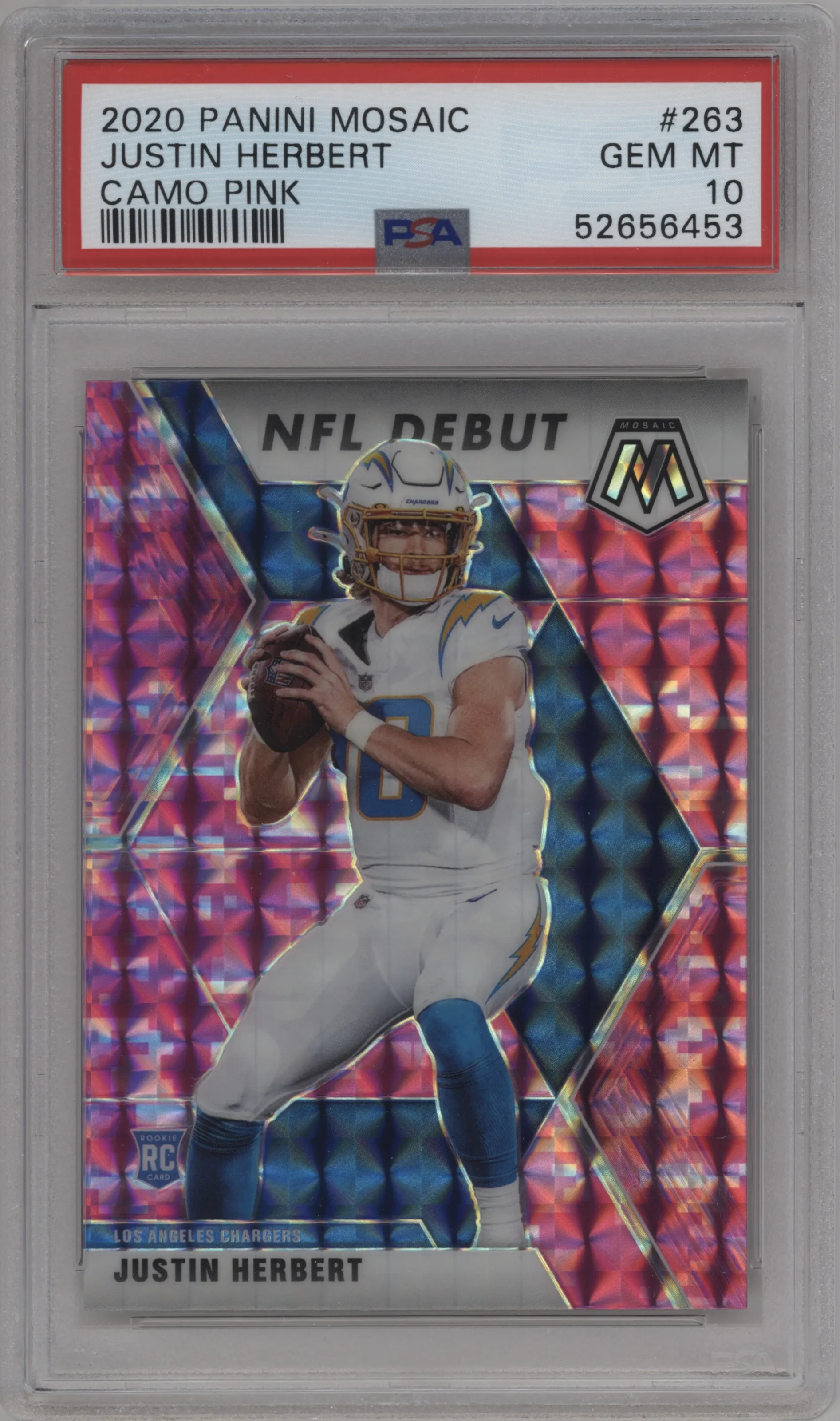 2020 Panini Mosaic Justin Herbert Pink Camo #263 PSA 10