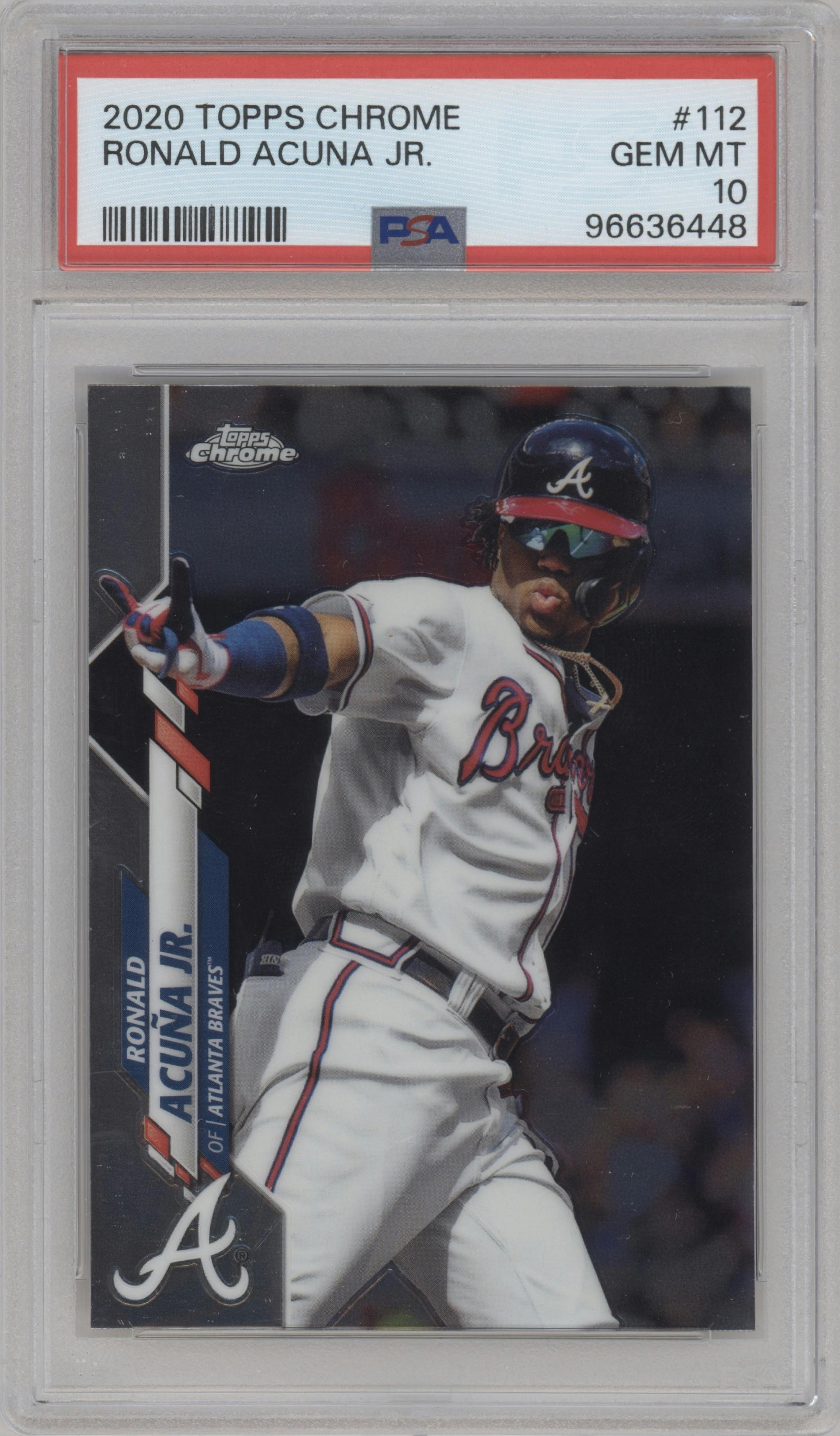 Ronald Acuna Jr. from the 2020 Topps Chrome set graded by PSA and given an overall grade of 10.