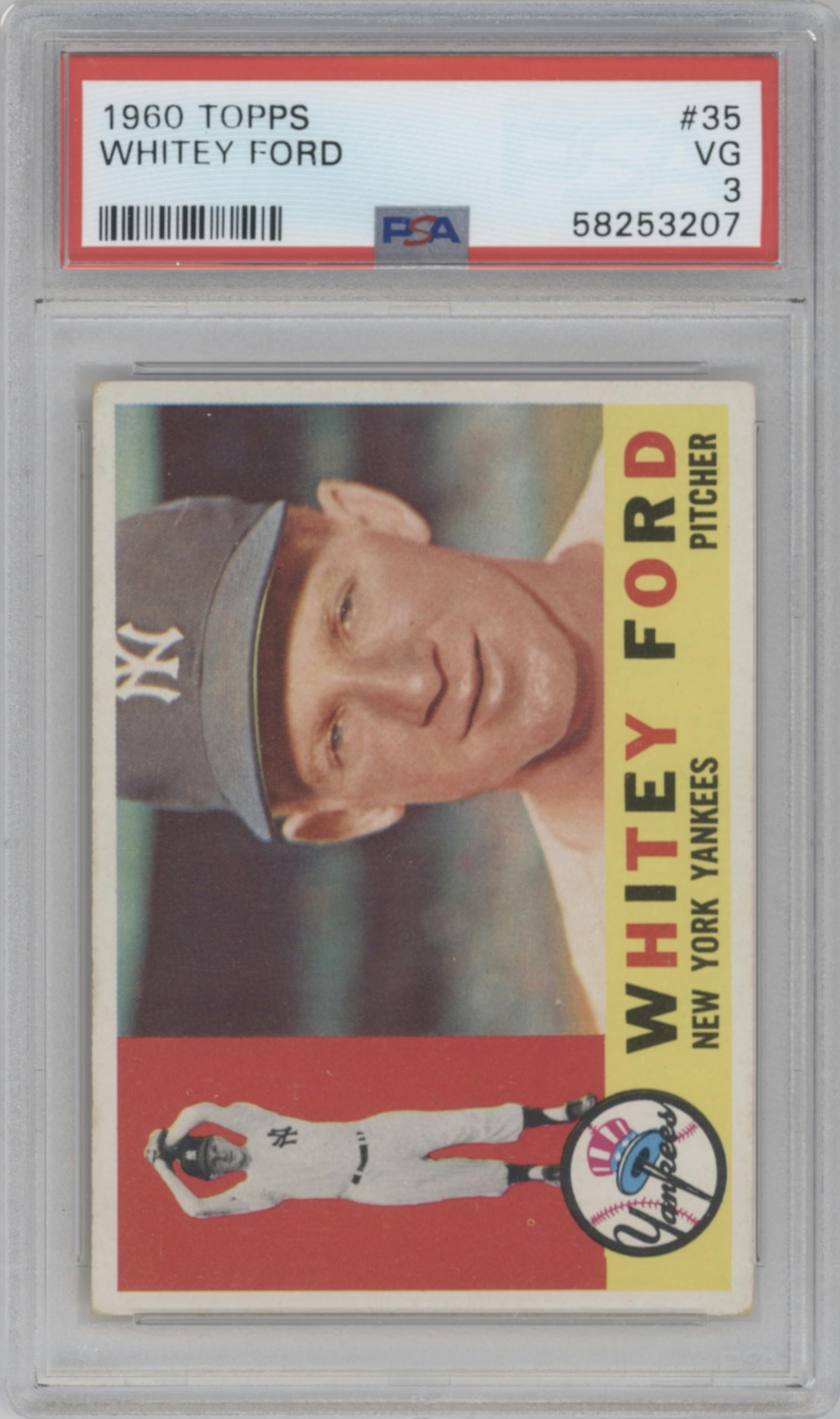 Whitey Ford from the 1960 Topps set graded by PSA and given an overall grade of 3.