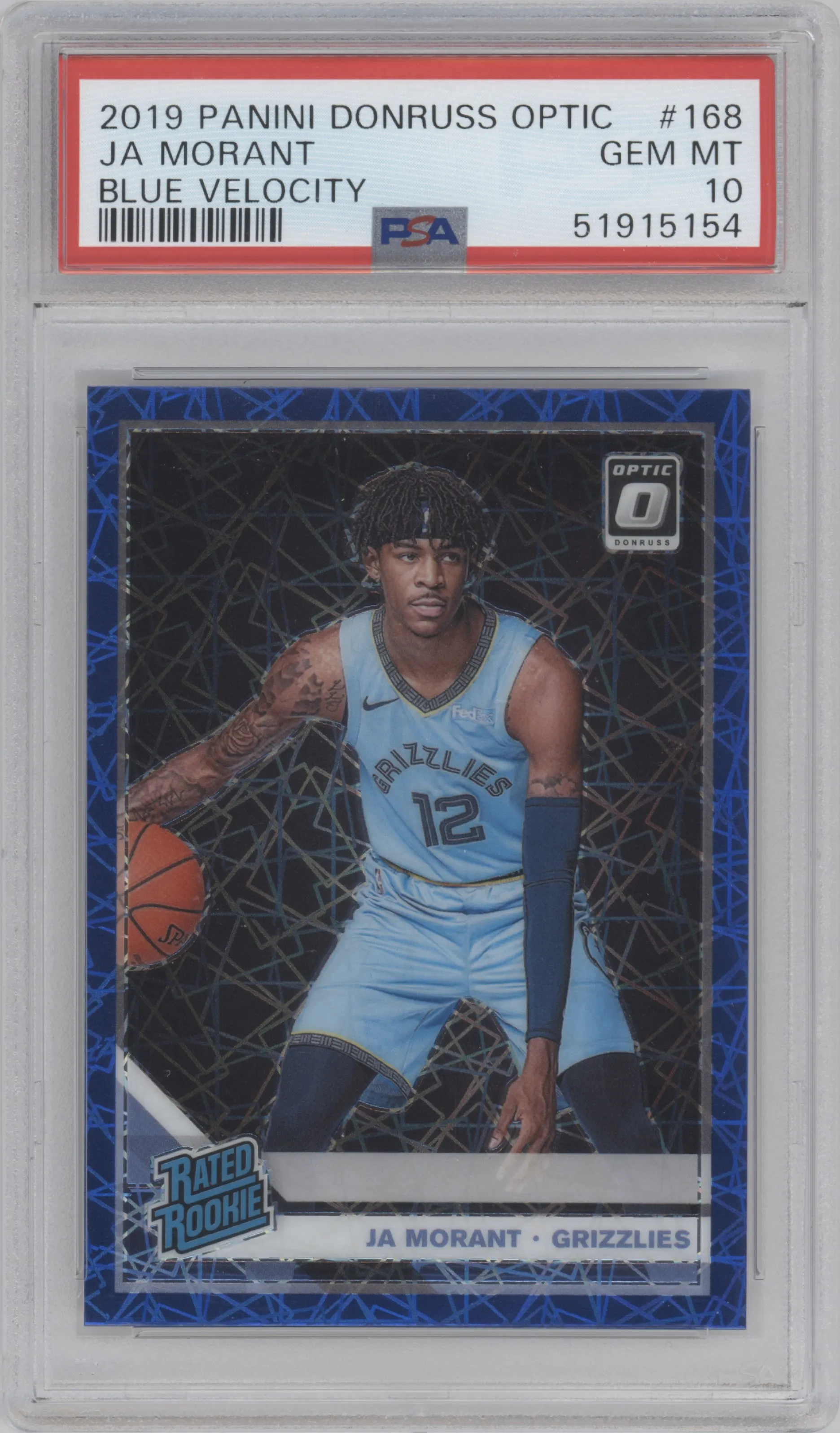 2019 Panini Donruss Optic Rated Rookie Ja Morant Blue Velocity PSA 10