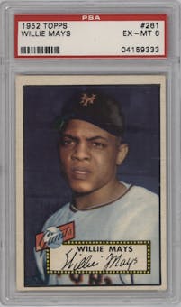 Willie Mays from the 1952 Topps set graded by PSA and given an overall grade of 6.